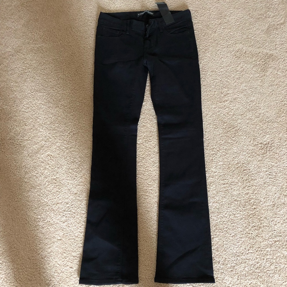 Express barely boot low rise jeans, black, size 4